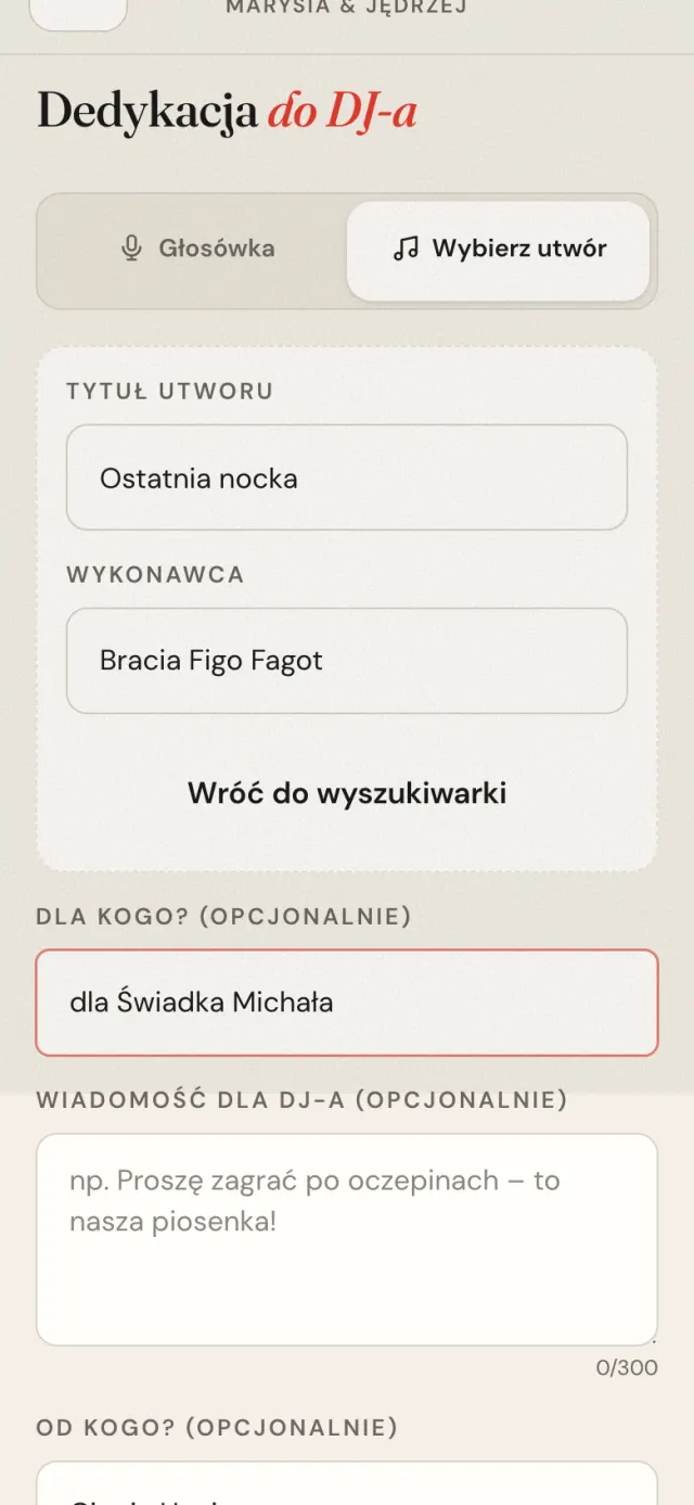 Ekran gościa: Dedykacja do DJ-a