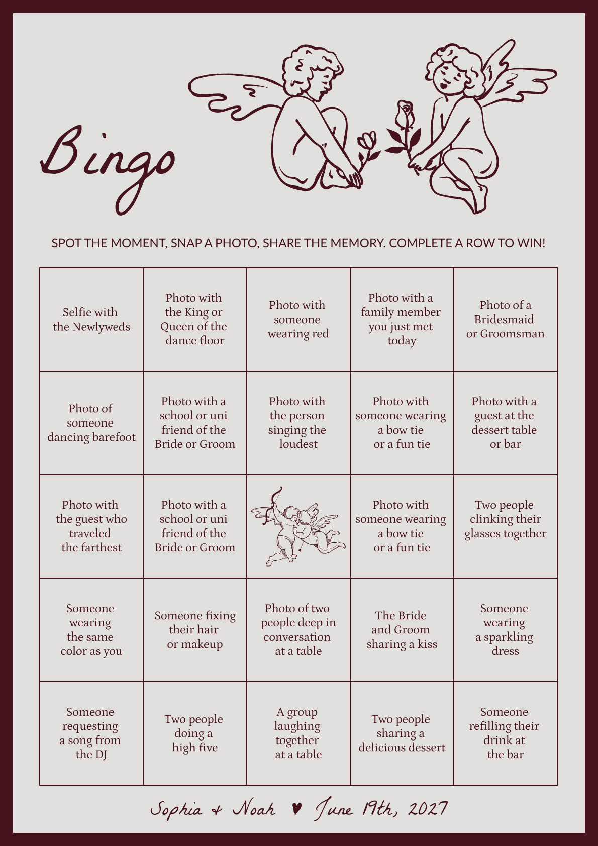 Guest bingo · Cupid · Burgundy